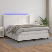 Krevet box spring s madracem LED bijeli 160x200 cm umjetna koža