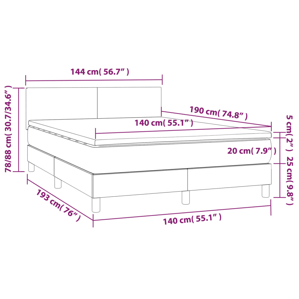 Krevet box spring s madracem LED smeđesivi 140x190 cm tkanina