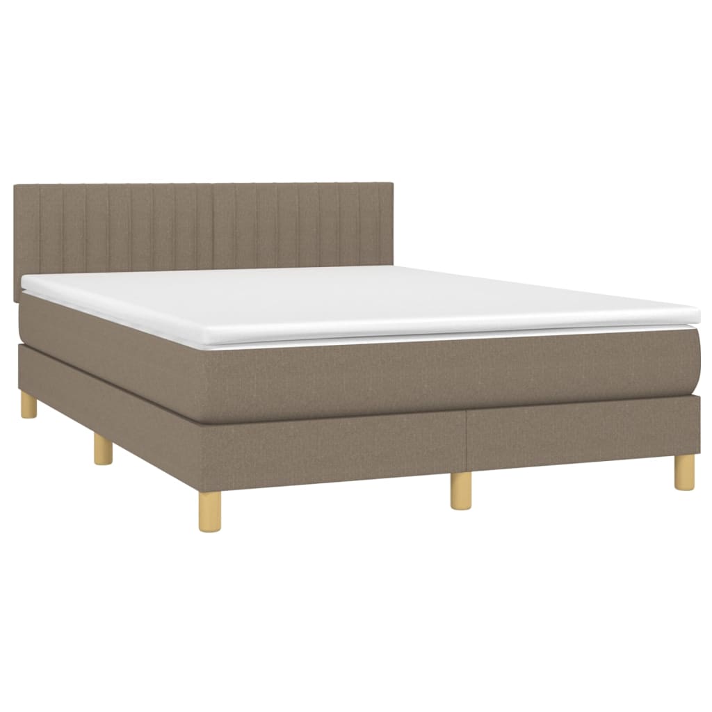 Krevet box spring s madracem LED smeđesivi 140x190 cm tkanina