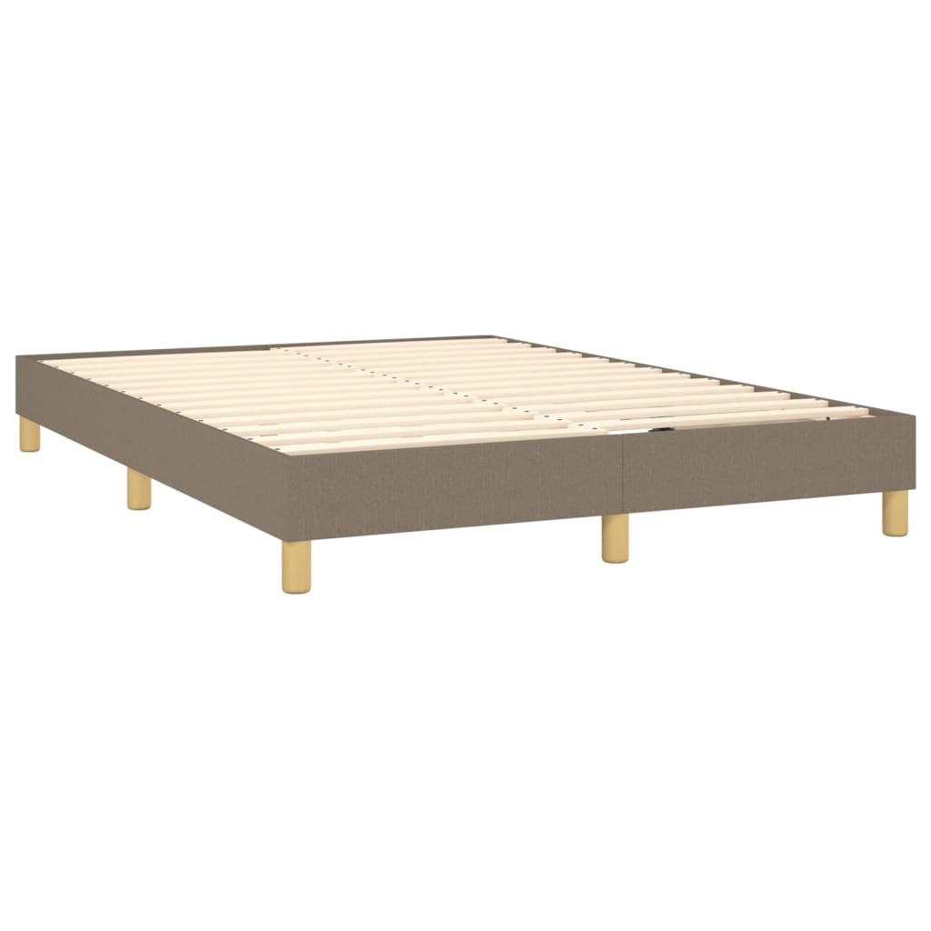 Krevet box spring s madracem LED smeđesivi 140x190 cm tkanina