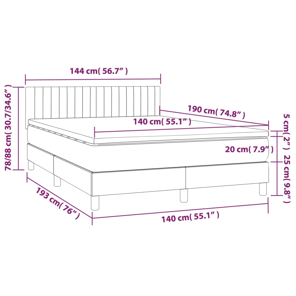 Krevet box spring s madracem LED smeđesivi 140x190 cm tkanina