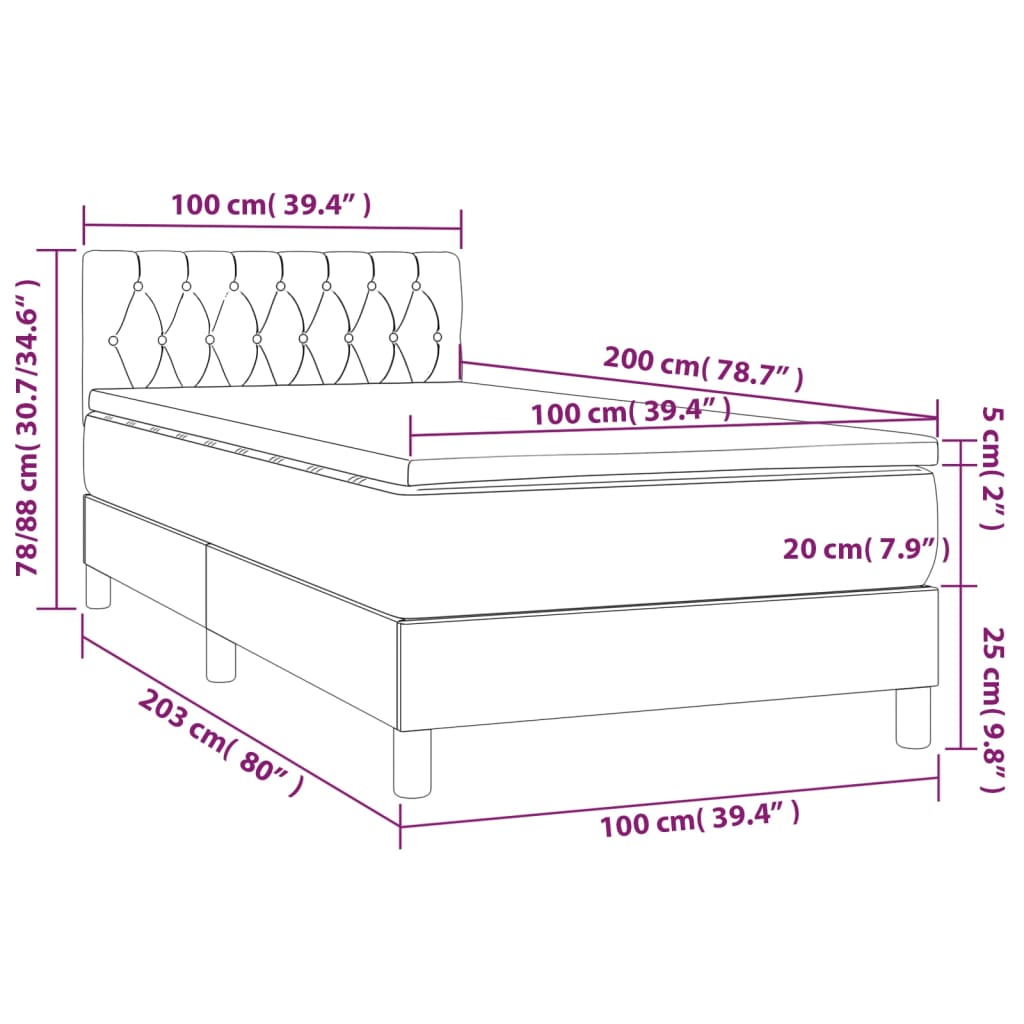 Krevet box spring s madracem LED tamnosmeđi 100x200 cm tkanina