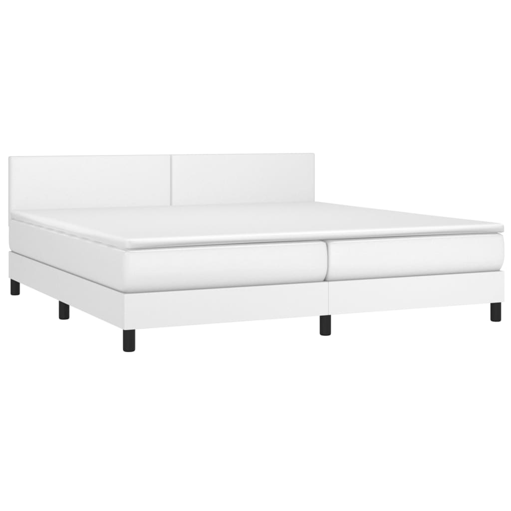 Krevet box spring s madracem LED bijeli 200x200 cm umjetna koža