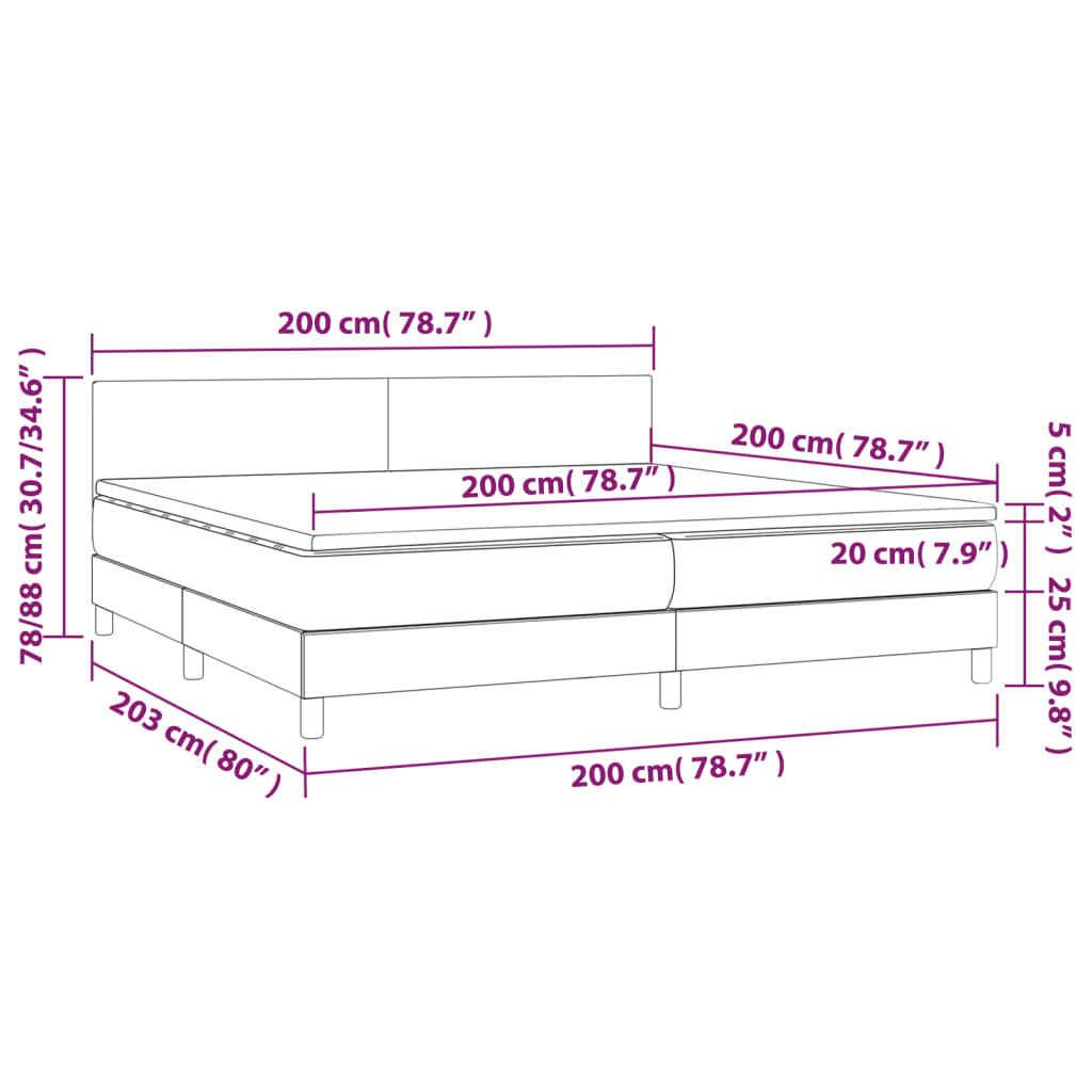 Krevet box spring s madracem LED bijeli 200x200 cm umjetna koža