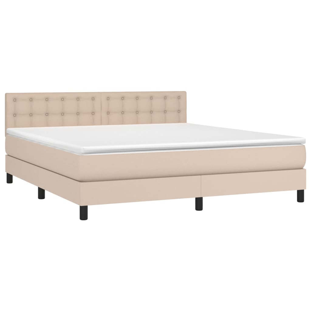 Krevet box spring madrac LED cappuccino 180x200cm umjetna koža