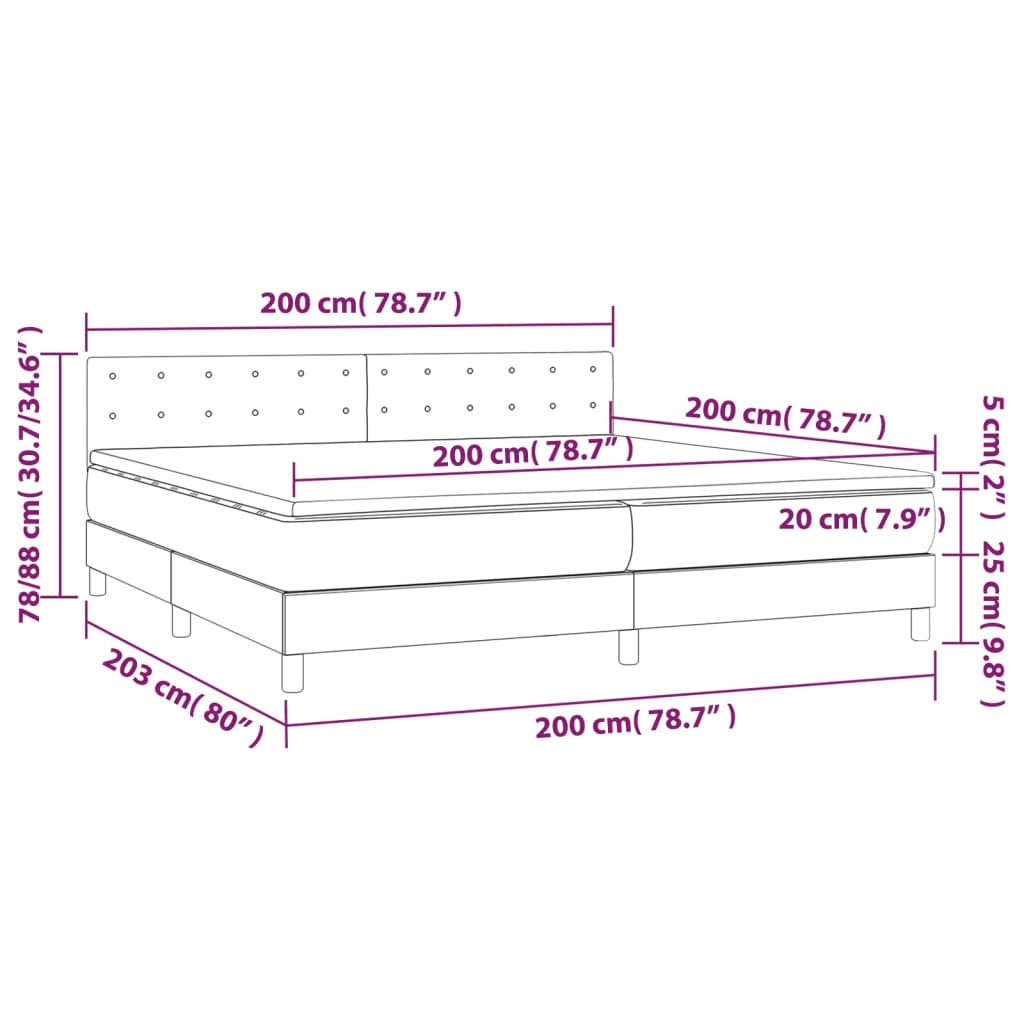 Krevet box spring madrac LED cappuccino 200x200cm umjetna koža