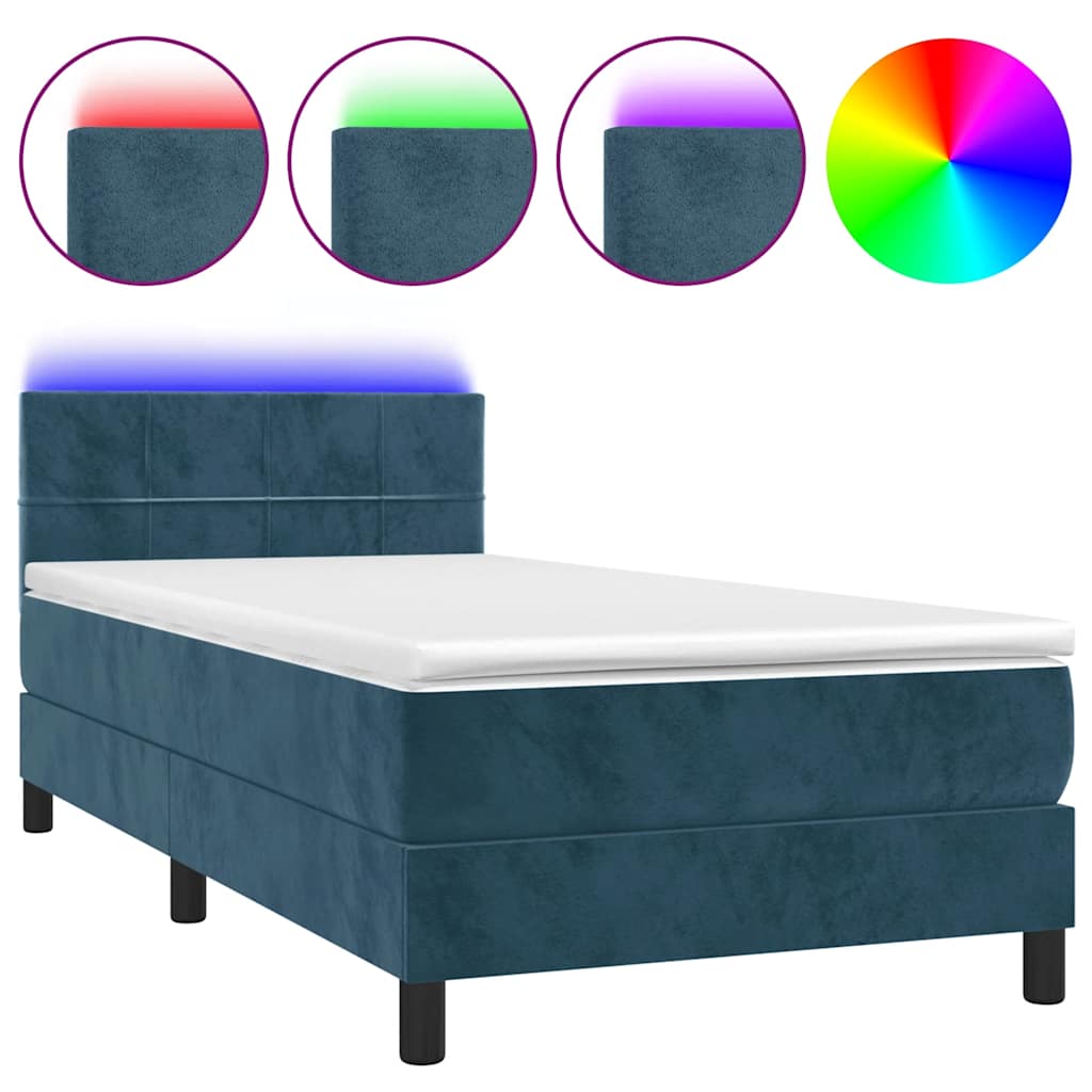 Krevet box spring s madracem LED tamnoplavi 80 x 200 cm baršun