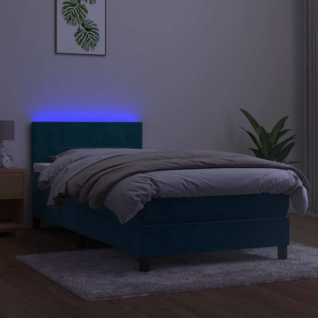 Krevet box spring s madracem LED tamnoplavi 80 x 200 cm baršun