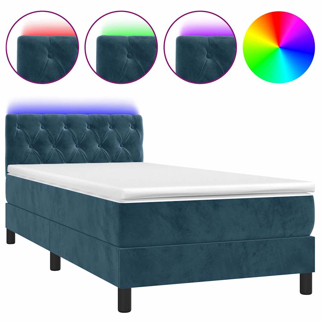 Krevet box spring s madracem LED tamnoplavi 80 x 200 cm baršun
