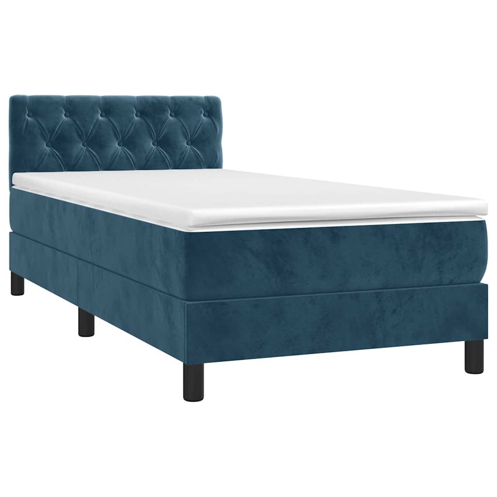 Krevet box spring s madracem LED tamnoplavi 80 x 200 cm baršun