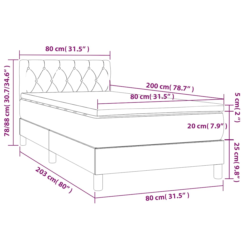 Krevet box spring s madracem LED tamnoplavi 80 x 200 cm baršun