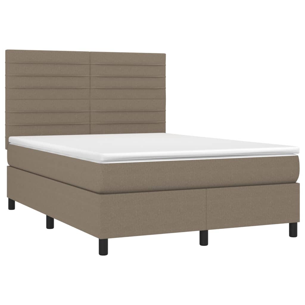 Krevet box spring s madracem LED smeđesivi 140x190 cm tkanina