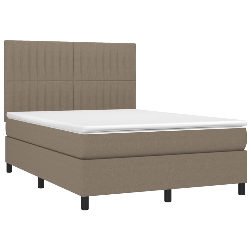 Krevet box spring s madracem LED smeđesivi 140x190 cm tkanina