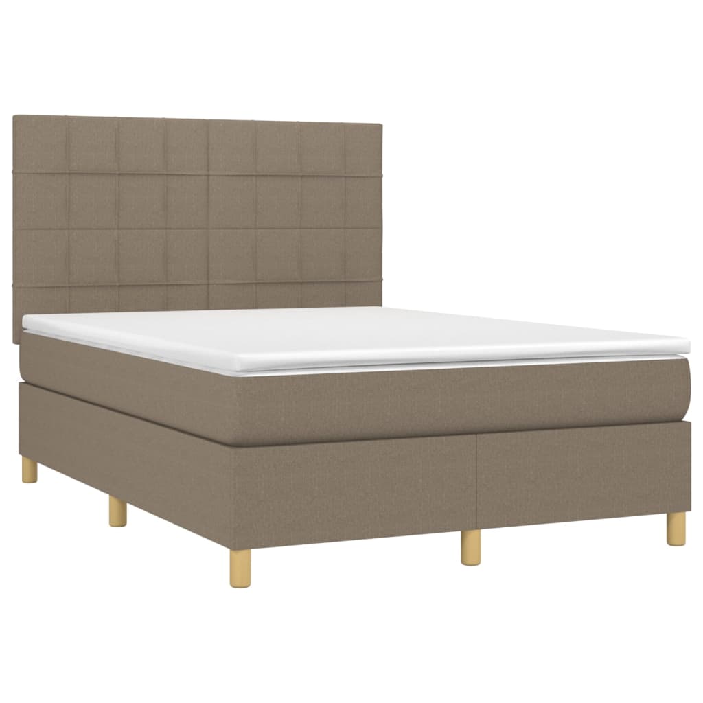 Krevet box spring s madracem LED smeđesivi 140x190 cm tkanina