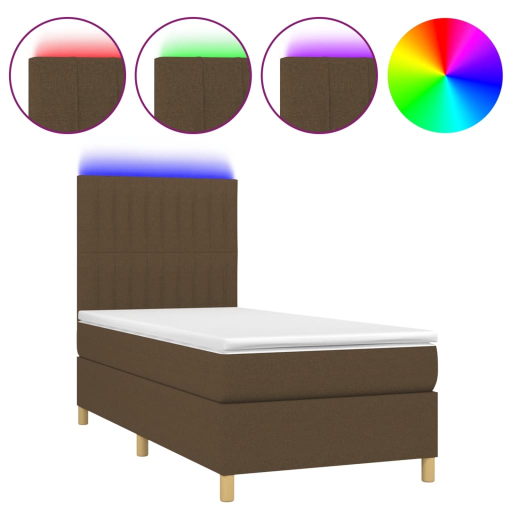 Krevet box spring s madracem LED tamnosmeđi 100x200 cm tkanina