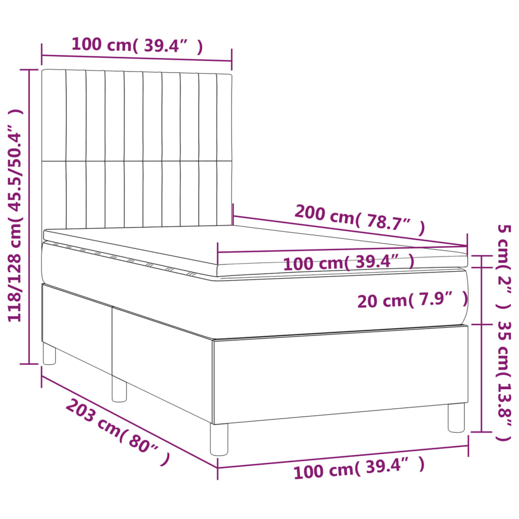 Krevet box spring s madracem LED tamnosmeđi 100x200 cm tkanina