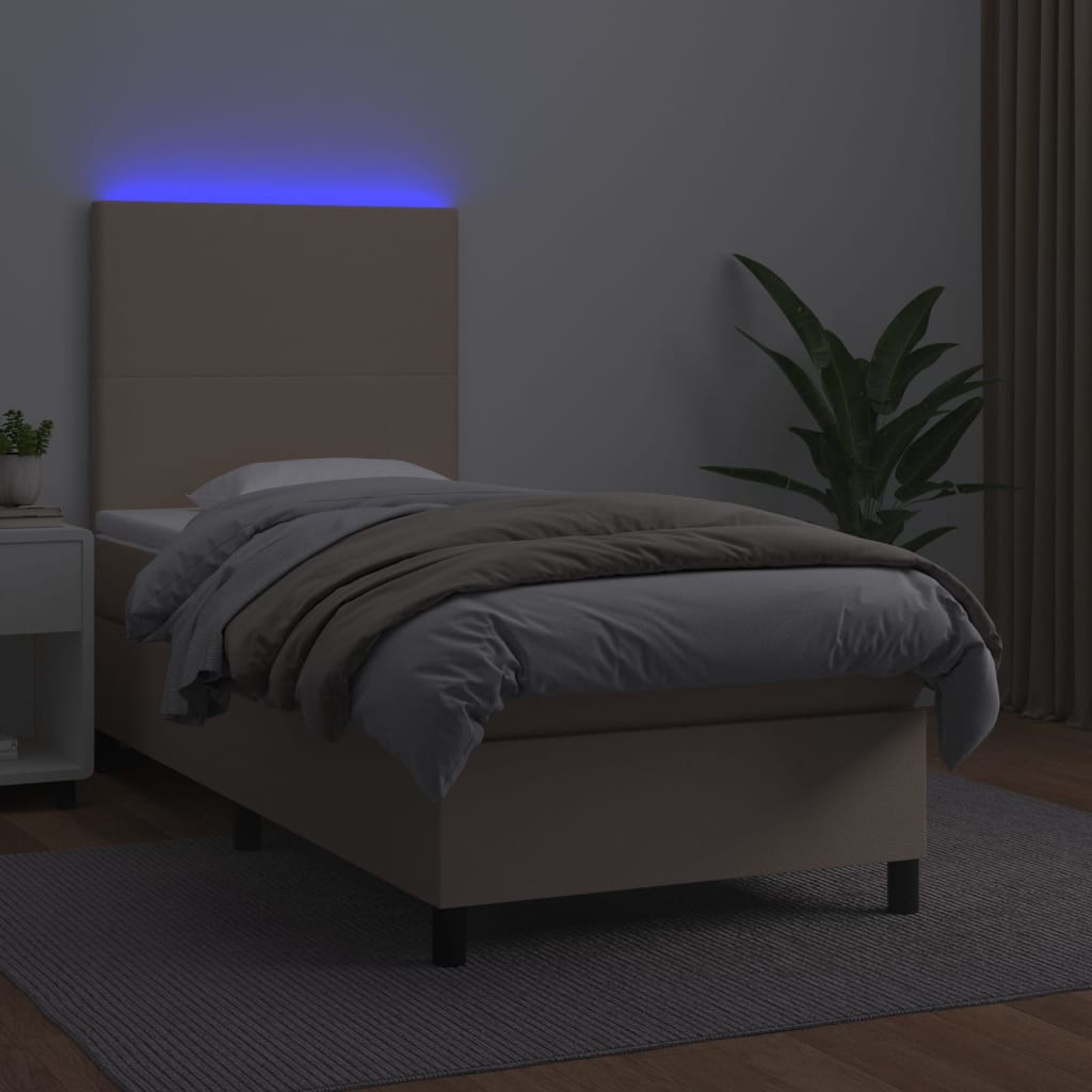 Krevet box spring madrac LED cappuccino 100x200cm umjetna koža