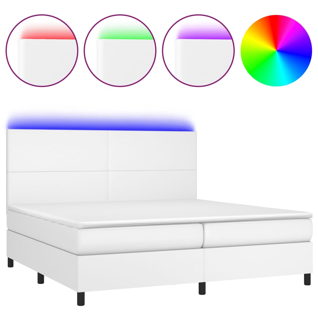 Krevet box spring s madracem LED bijeli 200x200 cm umjetna koža