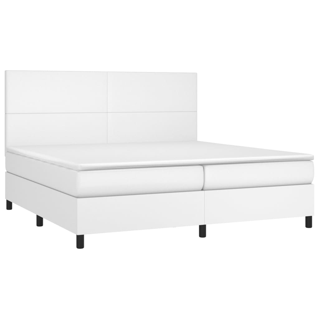Krevet box spring s madracem LED bijeli 200x200 cm umjetna koža