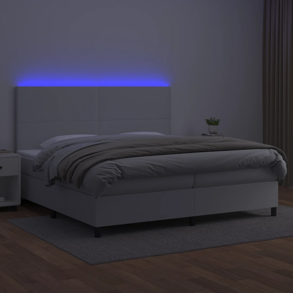 Krevet box spring s madracem LED bijeli 200x200 cm umjetna koža