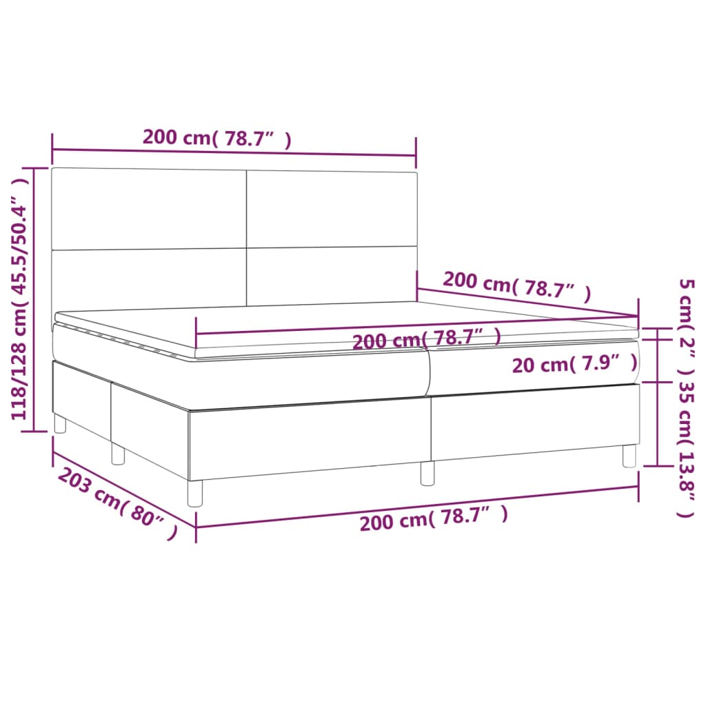 Krevet box spring s madracem LED bijeli 200x200 cm umjetna koža