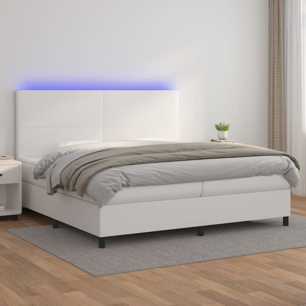 Krevet box spring s madracem LED bijeli 200x200 cm umjetna koža