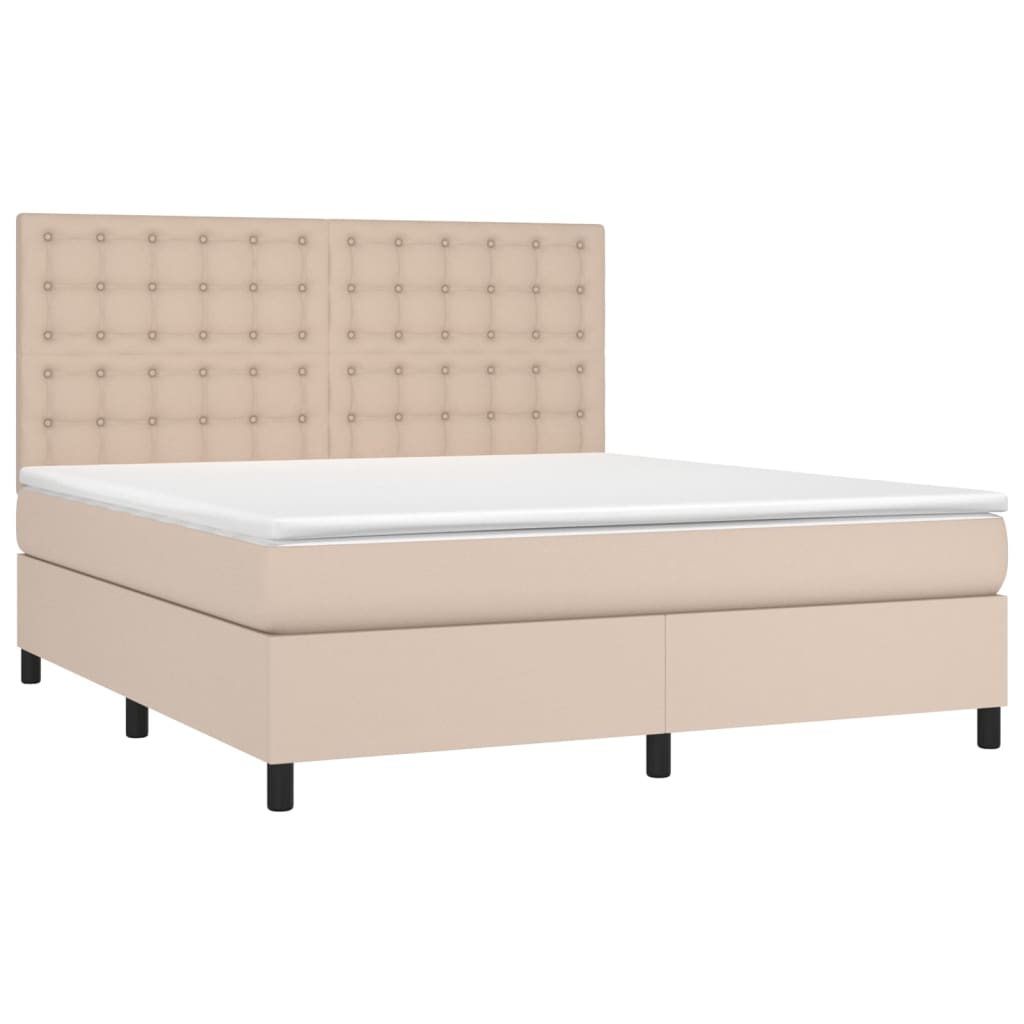 Krevet box spring madrac LED cappuccino 160x200cm umjetna koža