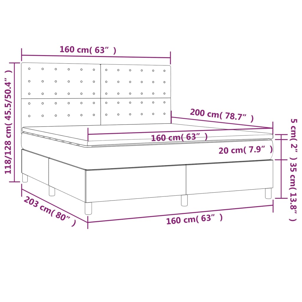 Krevet box spring madrac LED cappuccino 160x200cm umjetna koža