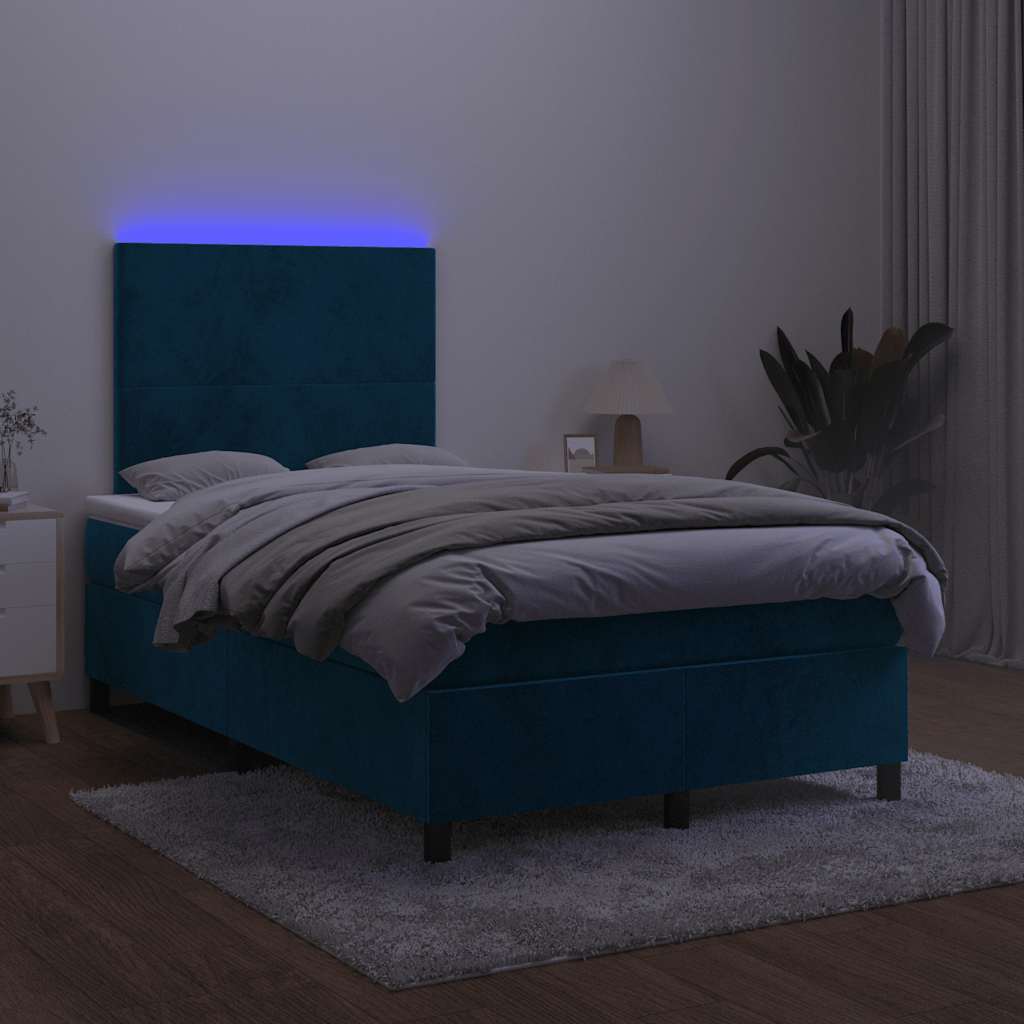 Krevet box spring s madracem LED tamnoplavi 120x200 cm baršun
