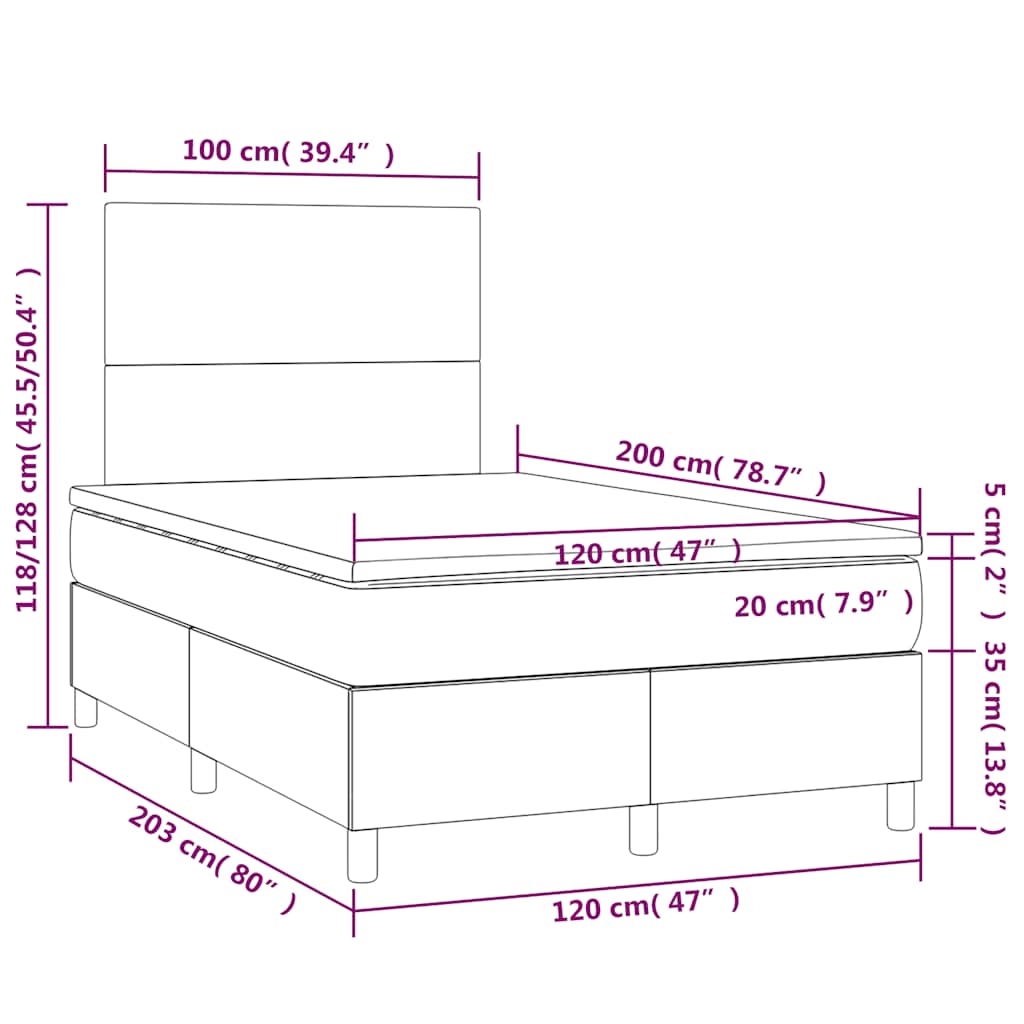 Krevet box spring s madracem LED tamnoplavi 120x200 cm baršun