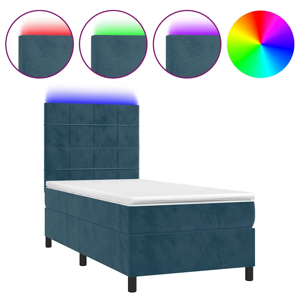 Krevet box spring s madracem LED tamnoplavi 80 x 200 cm baršun