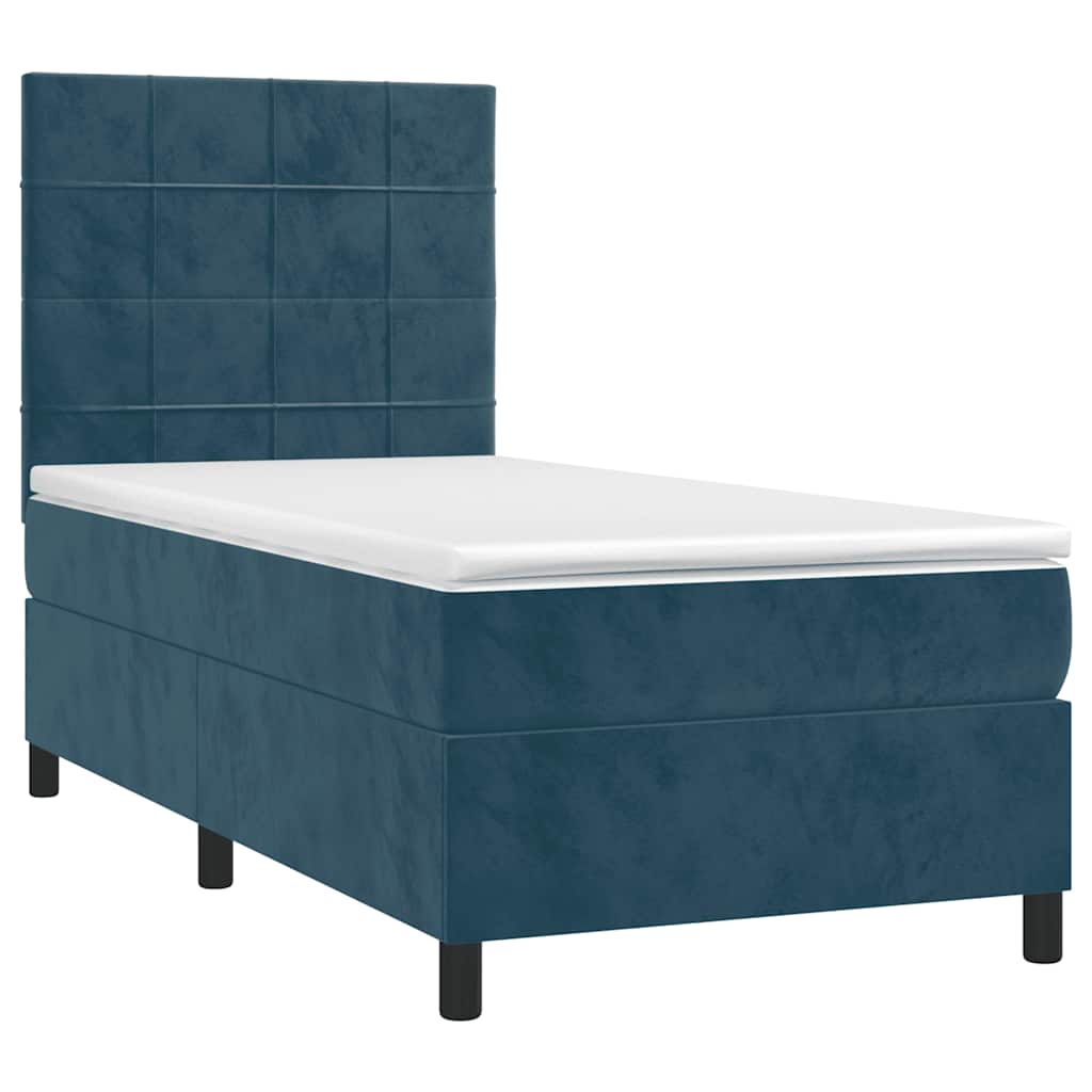 Krevet box spring s madracem LED tamnoplavi 80 x 200 cm baršun