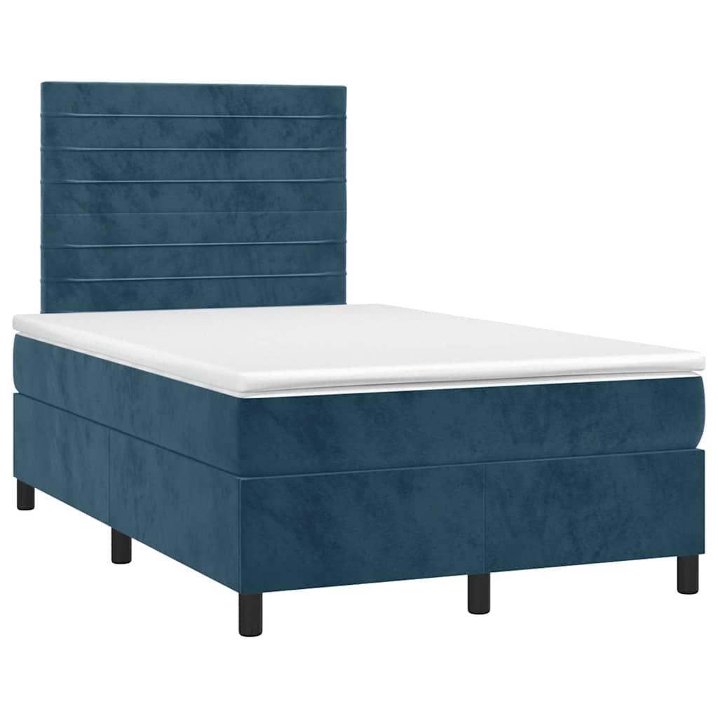 Krevet box spring s madracem LED tamnoplavi 120x200 cm baršun