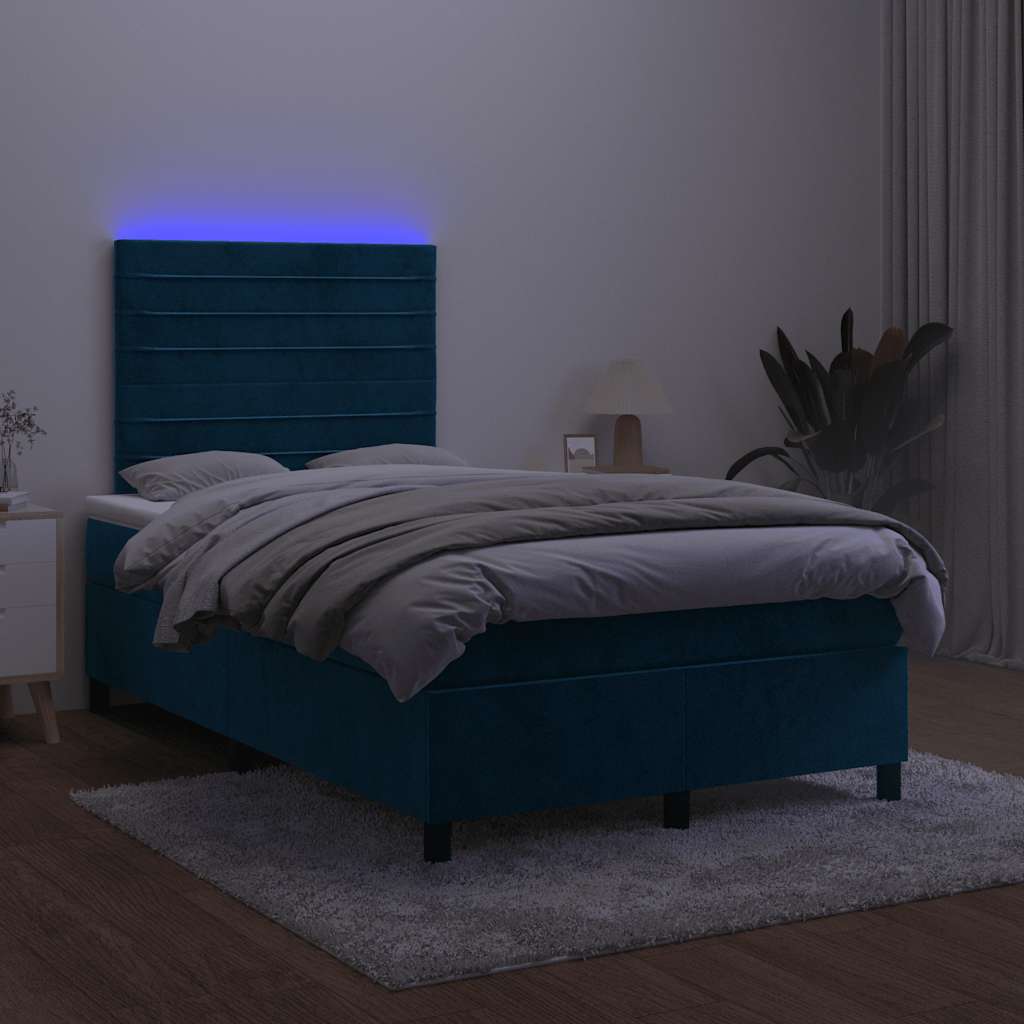 Krevet box spring s madracem LED tamnoplavi 120x200 cm baršun