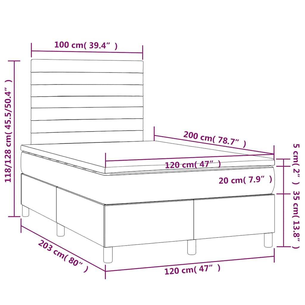 Krevet box spring s madracem LED tamnoplavi 120x200 cm baršun