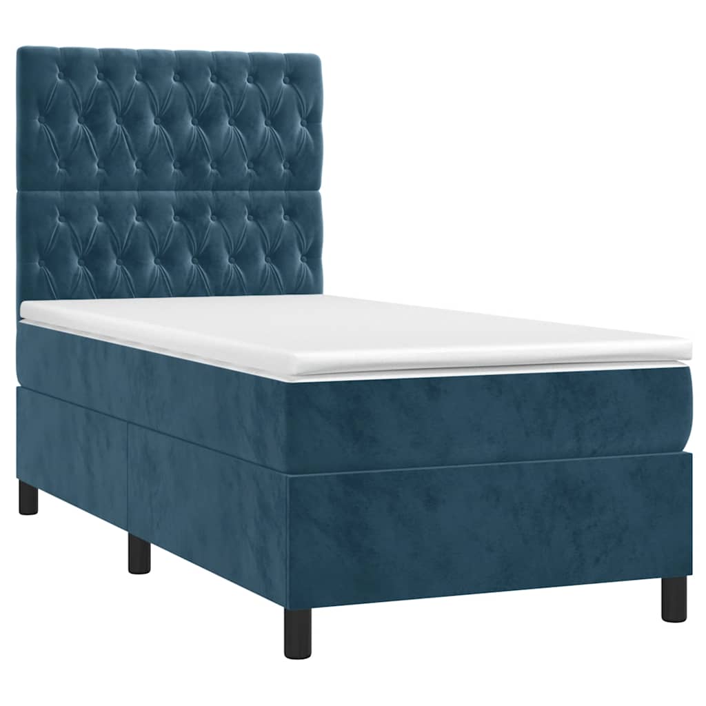 Krevet box spring s madracem LED tamnoplavi 80 x 200 cm baršun