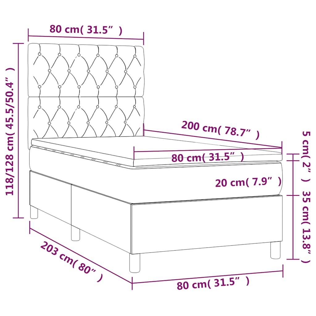 Krevet box spring s madracem LED tamnoplavi 80 x 200 cm baršun