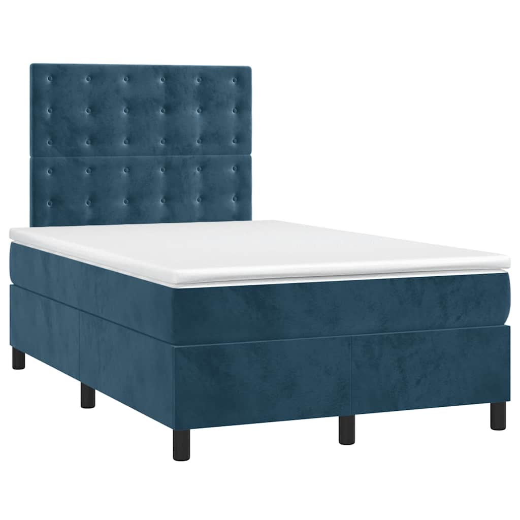 Krevet box spring s madracem LED tamnoplavi 120x200 cm baršun