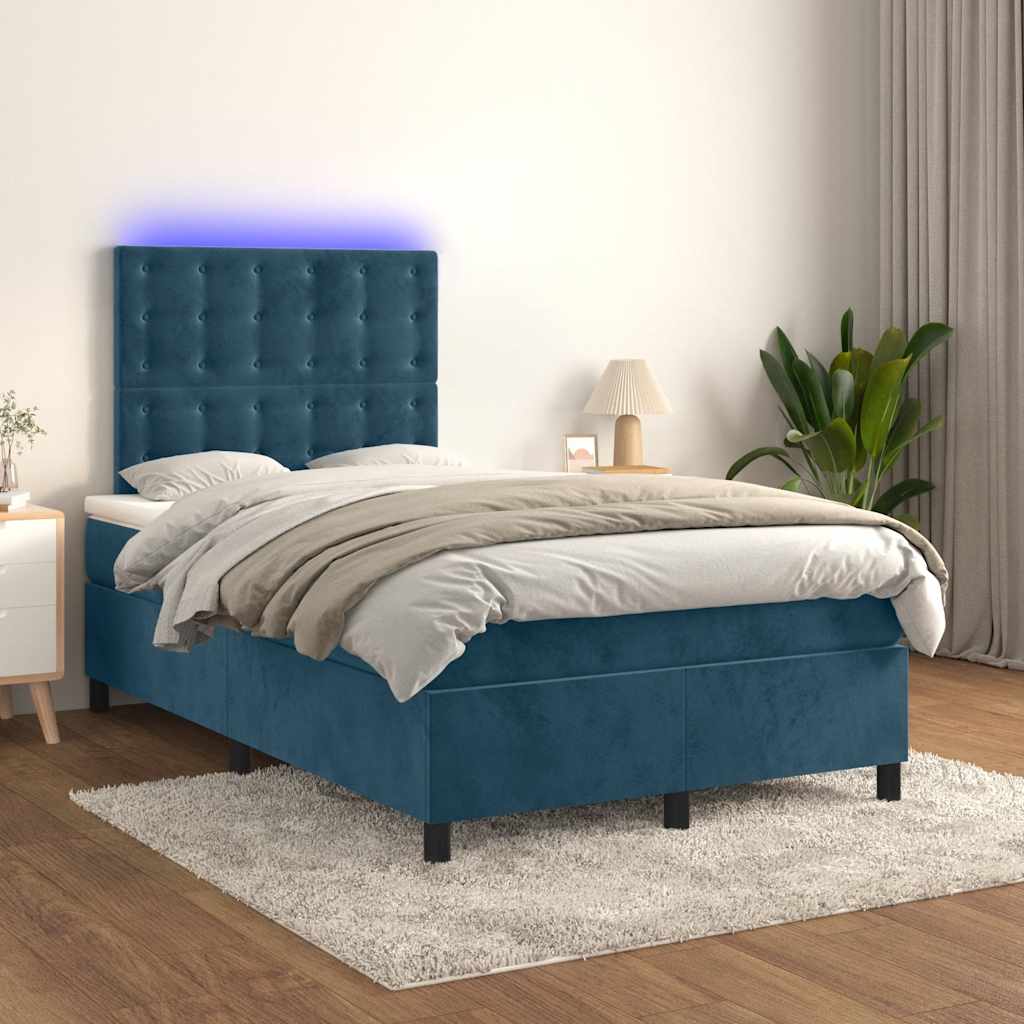 Krevet box spring s madracem LED tamnoplavi 120x200 cm baršun