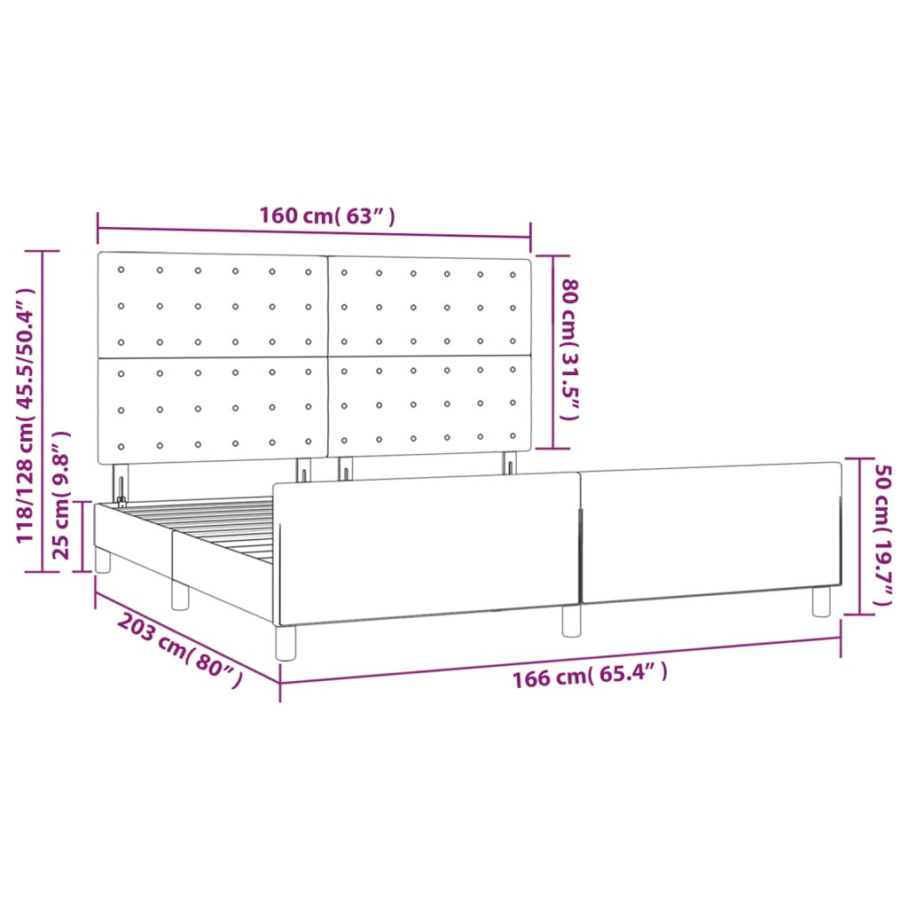Okvir za krevet bez madraca svjetlosivi 160 x 200 cm od tkanine