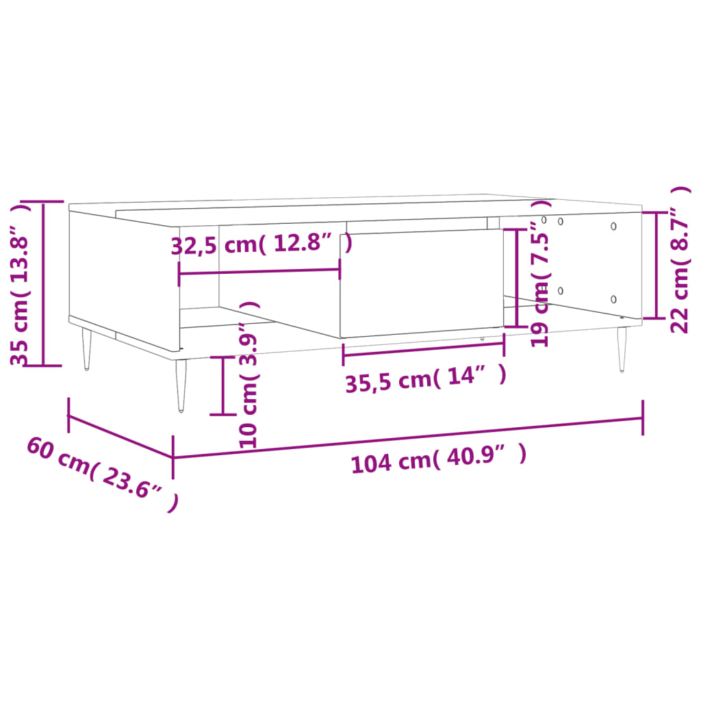 Stolić za kavu bijeli 104 x 60 x 35 cm od konstruiranog drva