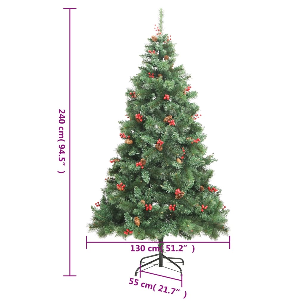 Umjetno božićno drvce sa šarkama, šiškama i bobicama 240 cm