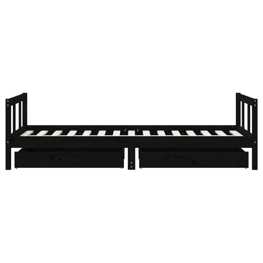 Okvir za dječji krevet s ladicama crni 90 x 190 cm od borovine