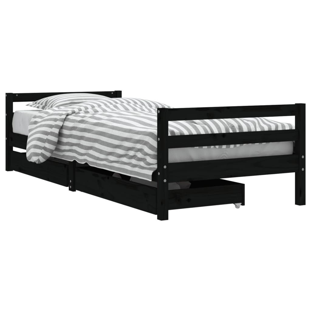 Okvir za dječji krevet s ladicama crni 90 x 200 cm od borovine