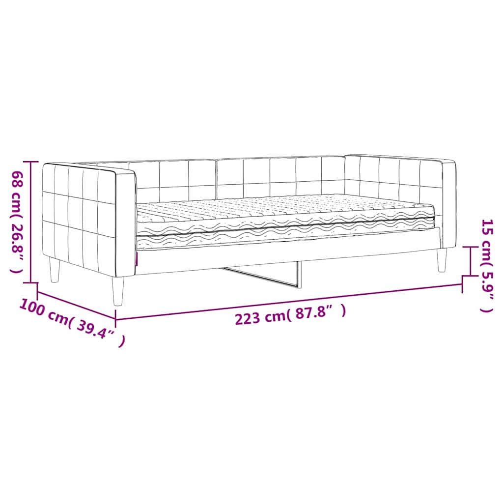 Dnevni krevet s madracem tamnozeleni 90 x 200 cm baršunasti