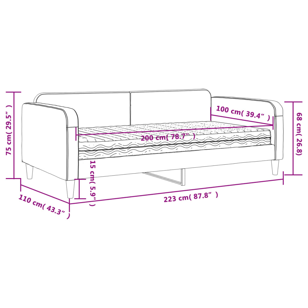 Dnevni krevet s madracem smeđesivi 100 x 200 cm od tkanine