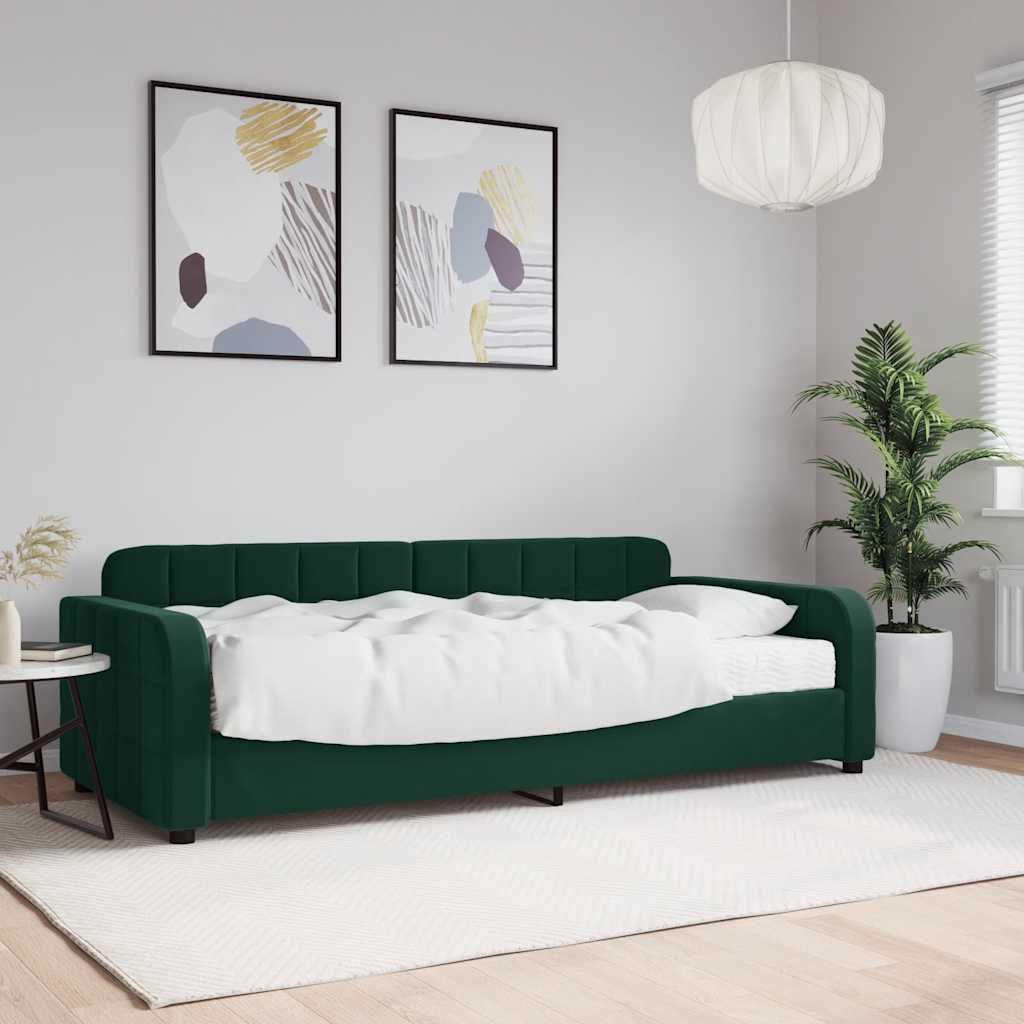 Dnevni krevet s madracem tamnozeleni 90 x 200 cm baršunasti