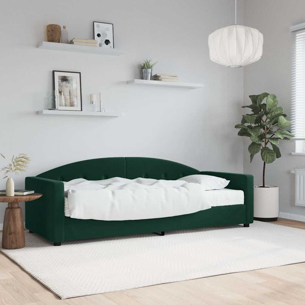 Dnevni krevet s madracem tamnozeleni 90 x 200 cm baršunasti