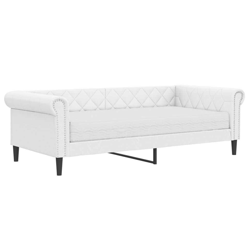 Dnevni krevet s madracem bijeli 90 x 200 cm od umjetne kože