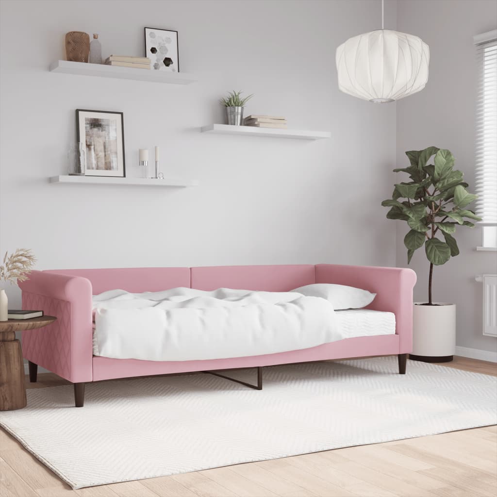 Dnevni krevet s madracem ružičasti 90 x 200 cm baršunasti